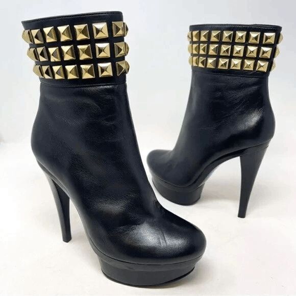 Michael Kors MK Aria gold studded black leather boot 9.5 in box - Picture 2 of 12